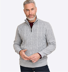 Pegasus Fleece Lined Quarter Zip Cable Knit Jumper - MD475